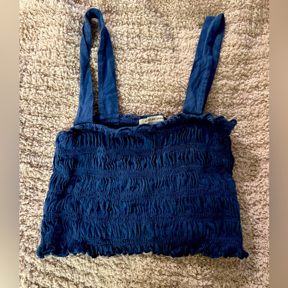 Adorable Navy Ruffled Crop Top